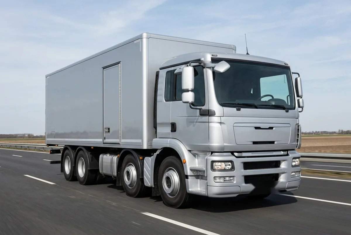 Generated illustration, not a photograph: a representative 8×2 rigid lorry