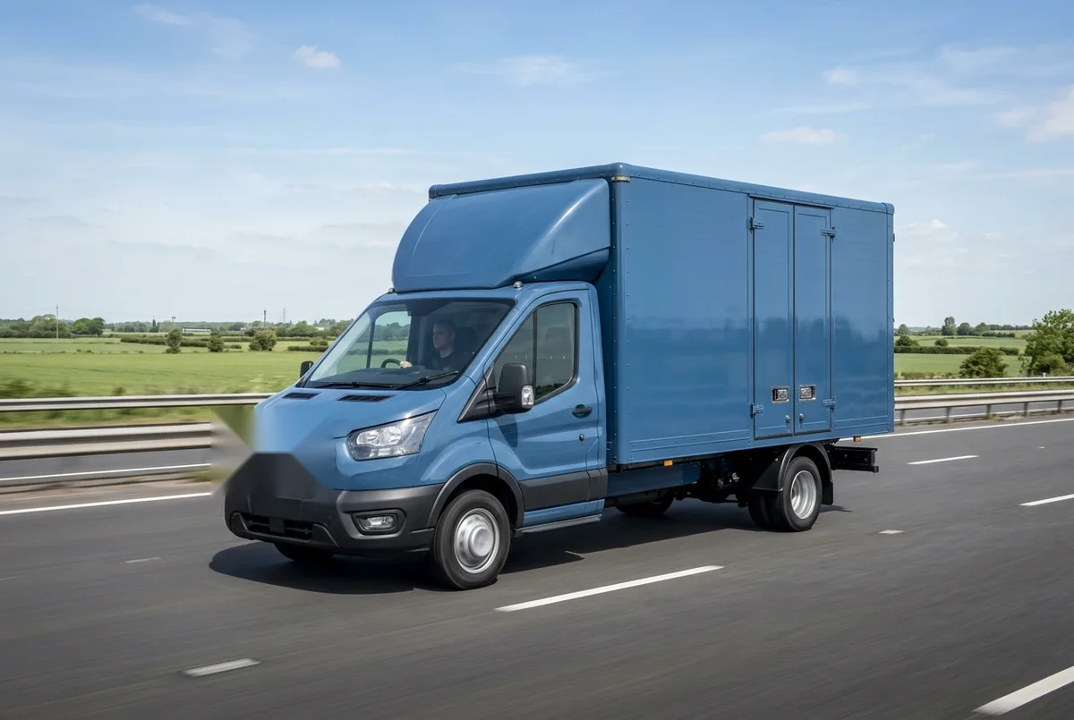 Generated illustration, not a photograph: Ford Transit, 114 kW, 4x2, a 4×2 rigid lorry