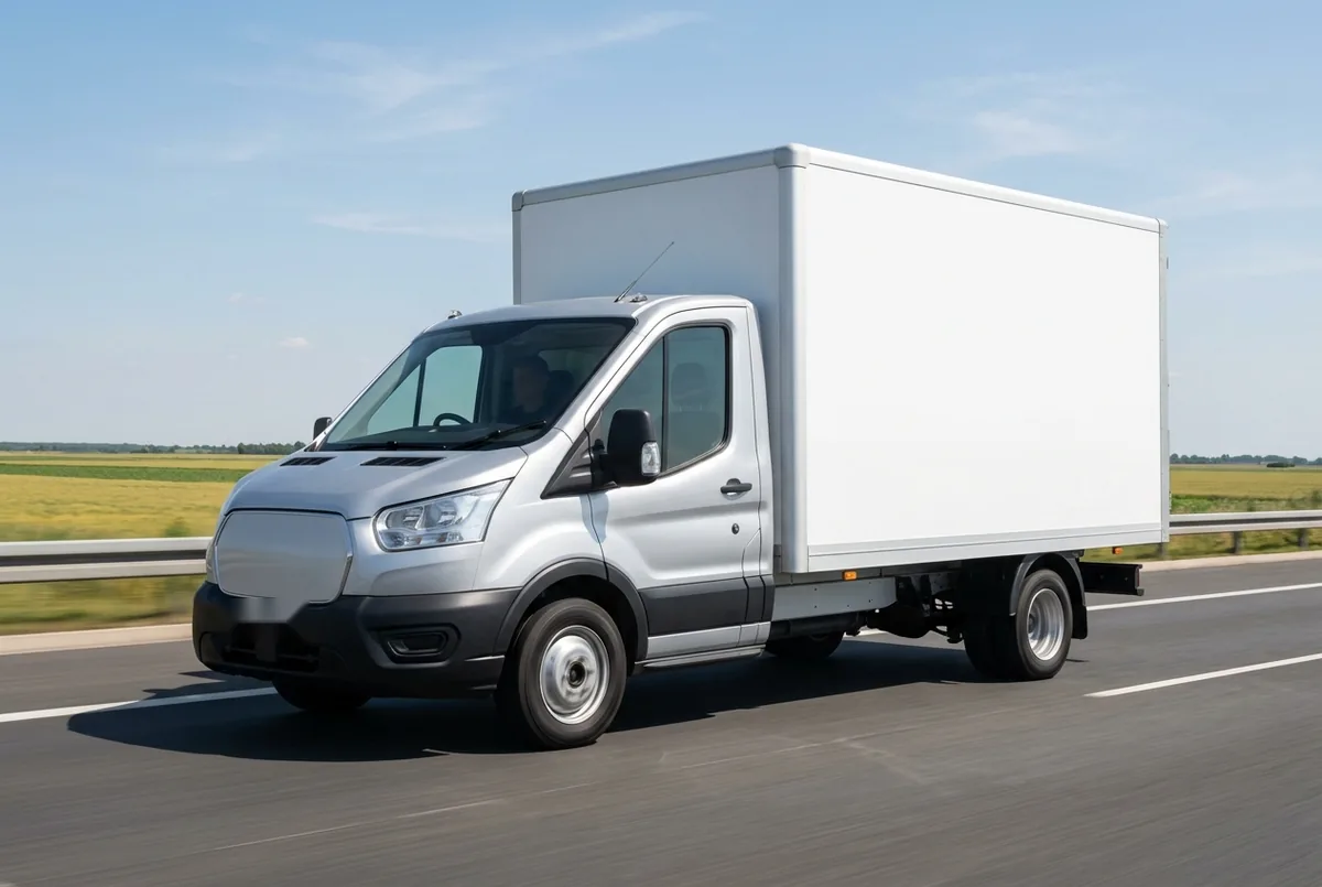 Generated illustration, not a photograph: Ford Transit, 121.3 kW, 4x2, a 4×2 rigid lorry